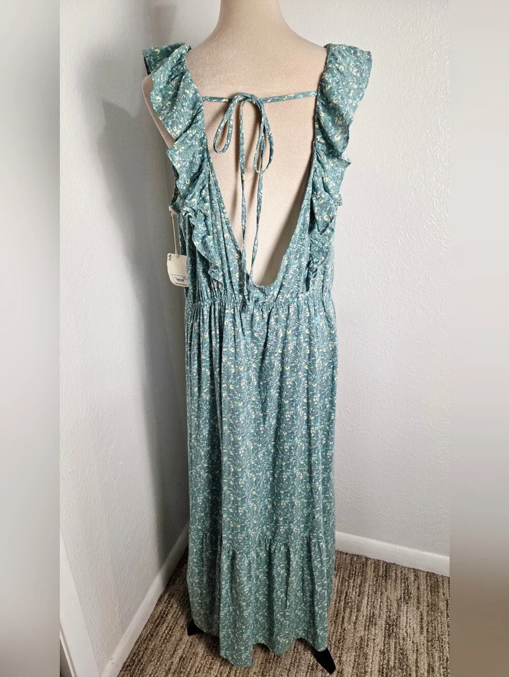 a.n.a Teal, Green & Yellow Floral Ruffled Tie in Back Maxi Dress, Size XXL, NWT - Picture 8 of 12